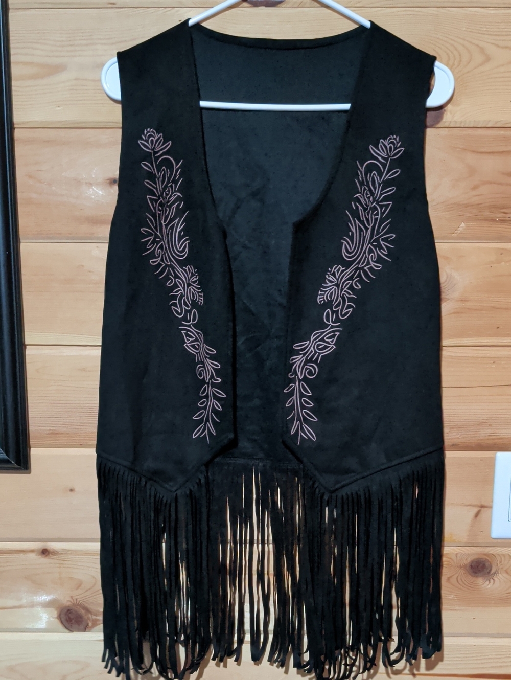 Black Fringe Embroidered Vest - Women's Accessories
